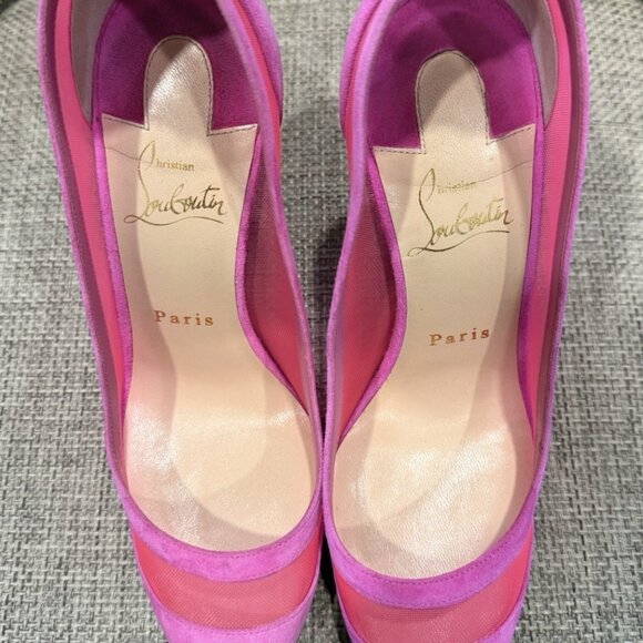 Christian Louboutin Galativi Pointed Toe Pumps Hot Pink Suede & Mesh - Picture 7 of 15